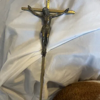 Gold Metal Crucifix 9x5 INRI Brass Wall Decor Jesus On Cross Baptism Communion • $9.87