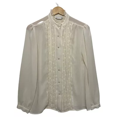 Vintage 70s Lloyd Williams Blouse Sheer Romantic Victorian Lace Small • $17