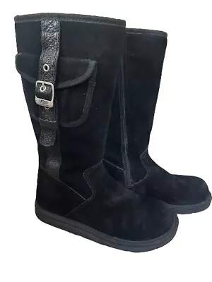 UGG Australia Women's 1895 Retro Cargo Tall Zip Black Sheepskin Boots Size 7 • $75