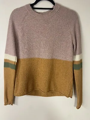 Madewell Sweater XS Waffle Knit Merino Wool Blend Colorblock Pink Pullover Women • $16