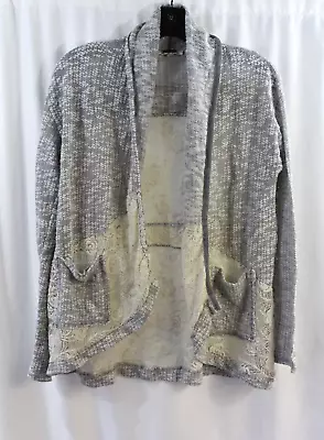 Miss Me Womens Grey White Lace Back Open Front Cardigan L • $11.99