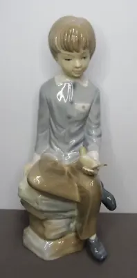 Vintage ZAPHIR LLADRO SEATED BOY WITH BIRD 10” Glazed Porcelain Figurine • $22