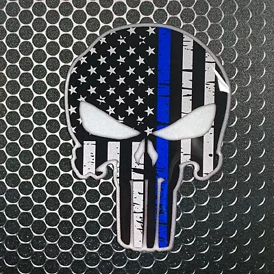 REFLECTIVE PUNISHER THIN BLUE LINE USA POLICE Domed Decal Emblem Sticker3D 3x 4  • $11.99