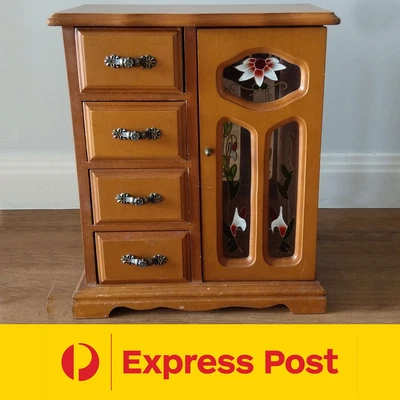 $49 • Buy Mini Timber Jewellery Box Wooden Cabinet Musical Armoire Style