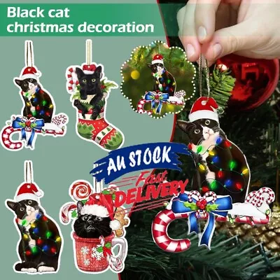 Black Cat Christmas Ornament -Cute Black Cat Xmas Decor Tree Hanging Tree Topper • $10.48
