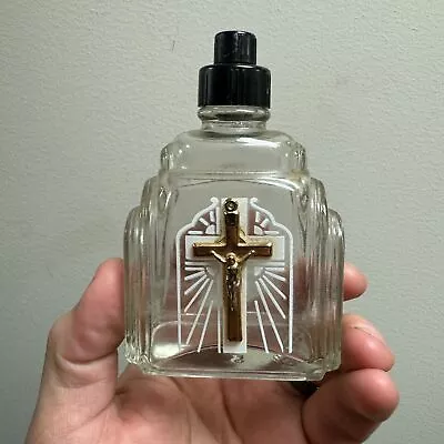 Vintage HOLY WATER Bottle W/ Crucifix - ACL Screw Cap - Jesus / Catholic • $48.95