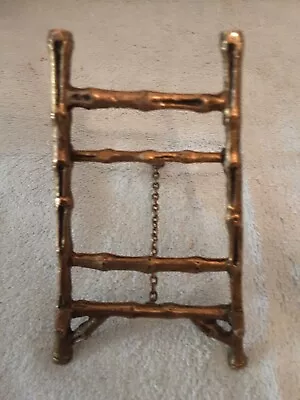 Vintage Gilded Metal Easel Picture Holder Display Artwork Stand Bamboo Small 4.5 • $22