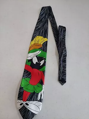 Vintage Warner Bros Looney Tunes Marvin The Martian Black & Gray Tie 1998 1999 • $8.99