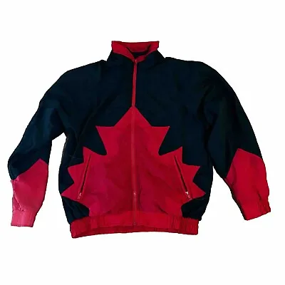 Canada Sportswear Co Maple Leaf Zip Windbreaker Jacket Black Red Bred Size L • $76.41