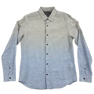 Vince Shirt Mens Medium Gray Blue Ombre Stripe Linen Beach Long Sleeve Button M • $31.32