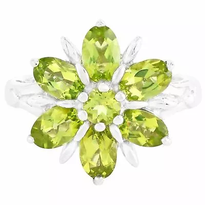 Unheated Natural 6x4mm Peridot Gems Green Flower Design Silver 925 Ring Size 8 • £0.01