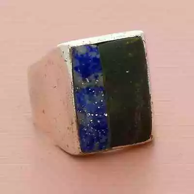 Sterling Silver Mens Vintage Onyx & Sodalite Inlay Ring Size 8.75 • $112