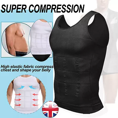 Mens Slimming Body Shaper Gynecomastia Shirt Posture Corrector Vest Undershirt • £3.79