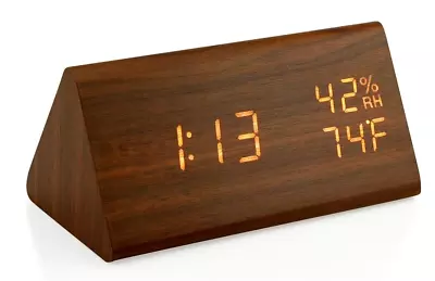 Modern Wooden Wood Digital LED Desk Alarm Clock Thermometer Qi Wireless Charger • $29.99