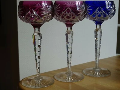 $299 • Buy Three Vintage Roemer Wine Glass Crystal Val St Lambert Amethyste Blue Moselle