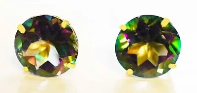 LAB  10.12 Cts MYSTIC TOPAZ STUD EARRINGS 14K YELLOW GOLD - New With Tag • $0.99