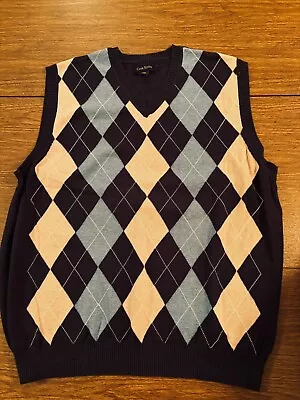 Men’s Club Room Sleeveless Argyle V-Neck Sweater Vest. Navy Combo. Size XXL EUC • $14.99