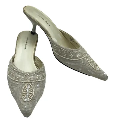 $19.23 • Buy Amanda Smith Majestic Cream Color Bead Sequin Slip On Women's Shoes Sz 6.5M
