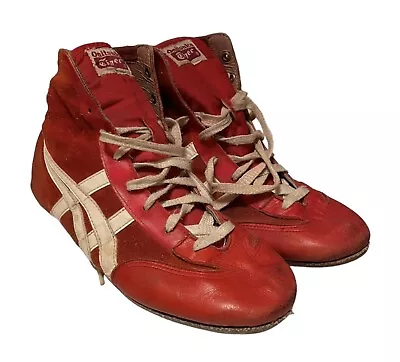 Rare Vintage 1980s ASICS Onitsuka Tiger Red Wrestling Shoes Mens Size 7 • $149