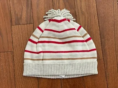 New Gymboree Infant Tan Red Brown Striped Pom Pom Sweater Hat Size 6-12 Months • $14