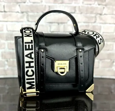 MICHAEL KORS MANHATTAN MEDIUM SATCHEL CROSSBODY SHOULDER BAG $598 Black • $119