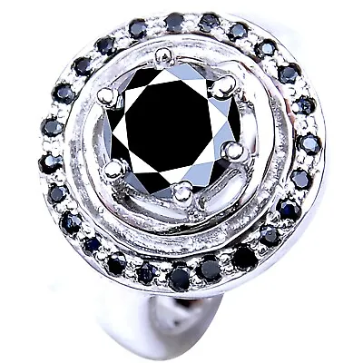 2.24 Ct Black Moissanite Diamond 925 Silver Halo Engagement Ring Size 7 US • $0.99