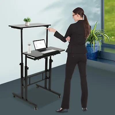 Mobile Stand Up Desk Mini Standing Table Adjustable W/ Wheels For Office Home • $54.14