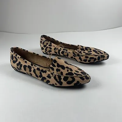 Me Too Loafers Women's 8.5 Brown Leather Leopard Pointed Toe Slip-On Flats 8041 • $49.99