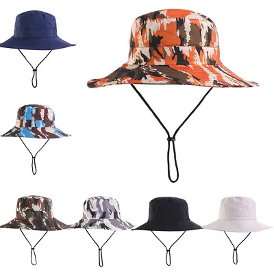 £8.38 • Buy Mens Women Camouflage Jungle Bucket Boonie Bush Hat With Wide Brim Chin Strap
