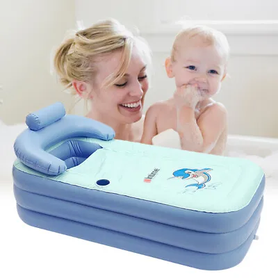 Portable Adult PVC Folding Bathtub Fast Inflatable Bath Tub SPA Warm Shower Blue • $48