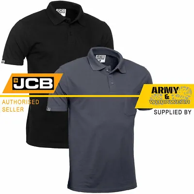 Jcb Mens Work Polo Shirt With Pocket Heavyweight T-shirt Plain Grey Top Workwear • £13.18