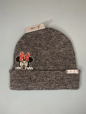 Minnie Mouse Neff Disney Gray Knit Acrylic Roll Up Winter Ski Snow Beanie NEW • $14.99