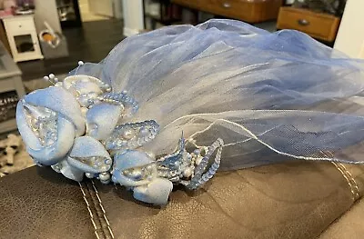 Corpse Bride Halloween Costume Wedding Veil Cosplay OOAK Blue Flowers • $68.50