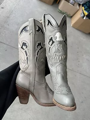 Vintage 70s Miss Capezio Womens 7 M Cowboy Leather Boots Inlay Western Grey • $99.99
