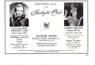 (f&f69) Advert 5x8  The Starlight Club. Veronica Lake. Carmen Miranda • $7.45