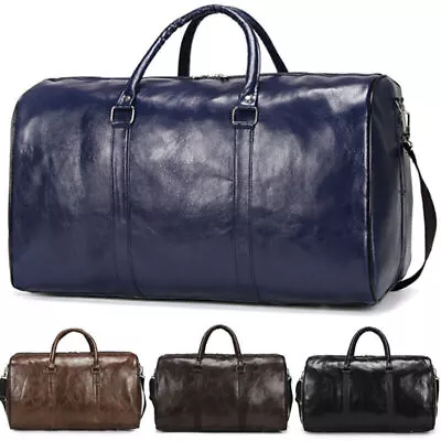 Men's Leather Duffle Weekend Bag Women Large Travel Gym Luggage Handbag Holdall • £21.79