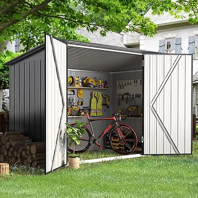 3'x7'/ 4'x8'Ft Storage Shed Horizontal Bike Sheds Metal Outdoor Storage Cabinet • $219.99