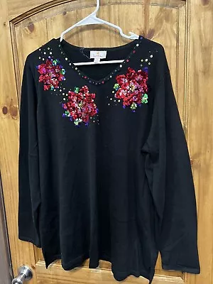 Quacker Factory Women’s Beaded Sequin Holiday Christmas Knit Top Size 1X • $24.27