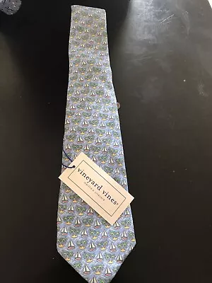 Nwt Vineyard Vines Boys Tie Blue Split Palm Light Blue Shep & Ian $49.50 NEW • $29.99