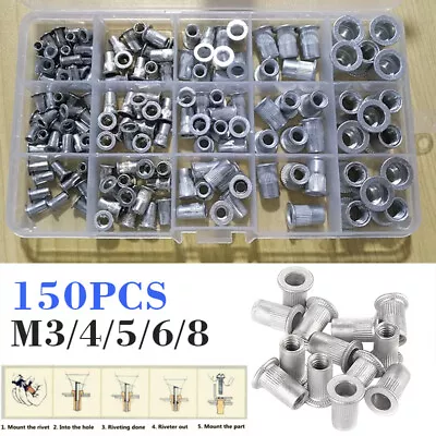 £8.69 • Buy 150Pcs Rivet Nut Flat Head Threaded Insert Aluminum Steel Nutsert Set Kit M3-M8