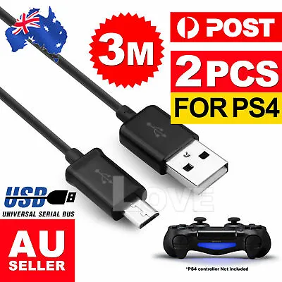 $8.95 • Buy 2x 3M USB Charger Charging Cable Cord For PS4 PLAYSTATION 4 Controller