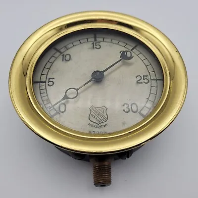 Vintage Ashcroft New York 5 1/4  Brass Bezel 30 PSI Pressure Gauge Steampunk • $149.99