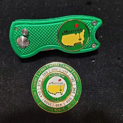 42mm Masters Magnetic Yardages Golf Ball Marker & Switchblade Divot Tool Augusta • $39.99