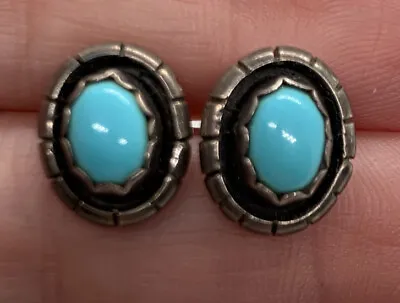 $39.99 • Buy Vintage Native American Sterling Silver Turquoise Stamped Oval Post Earrings