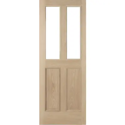 Internal Door Glass Oak 2 Panel 2 Light Bevelled Glass Unfinished Traditional • £148.99