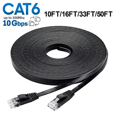 10FT CAT 6 Ethernet Cable Lan Network RJ45 Internet Router Black Patch Cord Flat • $5.98