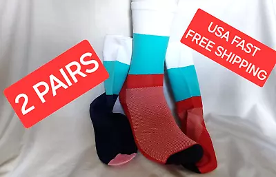 2 PAIRS Cycling Socks TRICOLOR Breathable Anti Slip Bike MTB Footwear Sock • $13.99