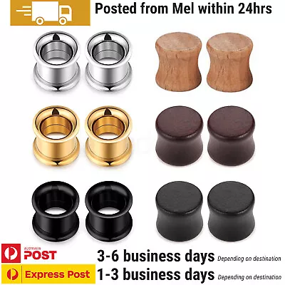 1 Pair Piercing Flared Tunnels Plug Surgical Steel Wood Ear Rings Body Jewellery • $8.99