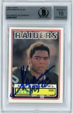 Marcus Allen 1983 Topps Football HOF 03 Autograph Auto Rookie Card #294 - BAS 10 • $143.96