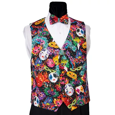 Men's Mardi Gras Feather Masks And Ribbons Vest And Bow Tie  • $159.95